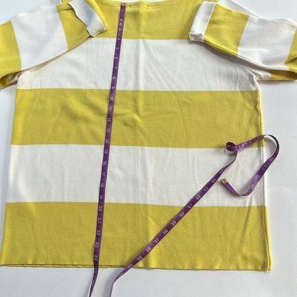 More and More yellow striped 3/4 sleeve color block colorful casual sweater - Picture 4 of 6